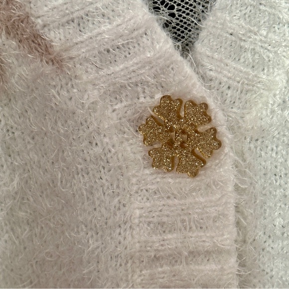 33 Degrees Cozy Coquette Snowflake Cardigan White Gold Glitter Button Medium - Picture 5 of 16